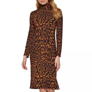 DKNY Leopard Long Sleeved Dress Large